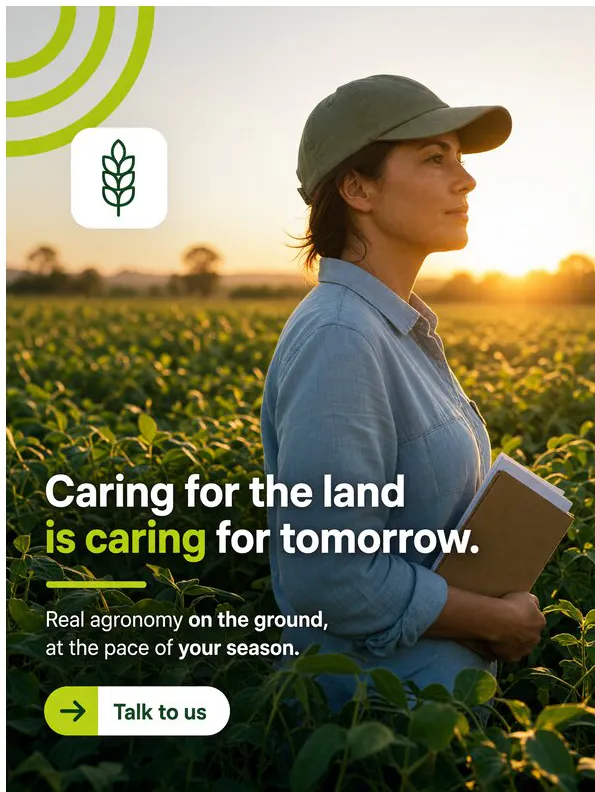 Ridgeway Farm: ‘Caring for the land is caring for tomorrow’: an agronomist in a soy field at golden hour.