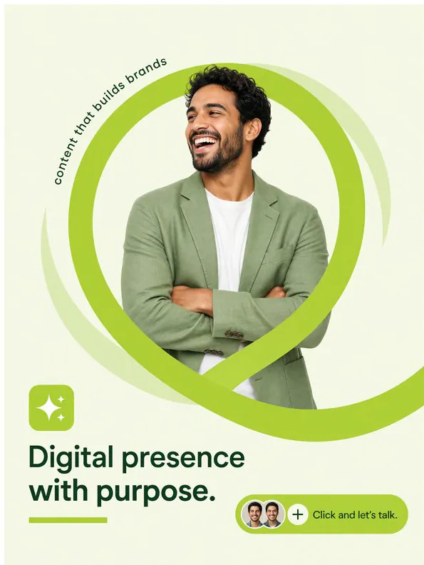 Verde Ribbon: ‘Digital presence with purpose’: a man in a green blazer inside a sweeping green ribbon.