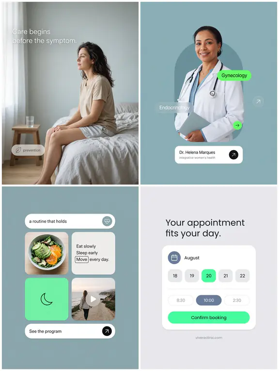 Four sample posts in a design system: an app interface drawn as a poster, sky blue on white.