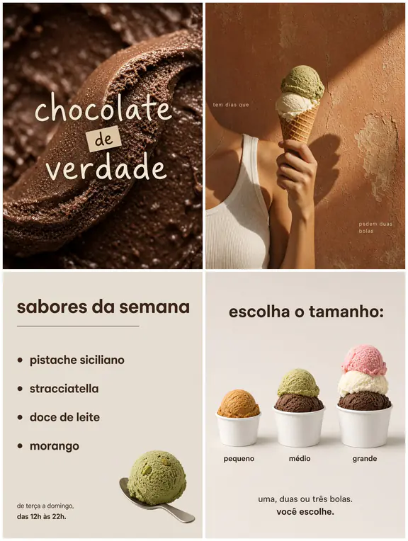 Four sample posts in a design system: warm neutrals, peach and cream.